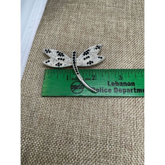 Dragon Fly Pin silver tone black rhinestone bug insect animal Brooch Pin - Picture 4 of 8